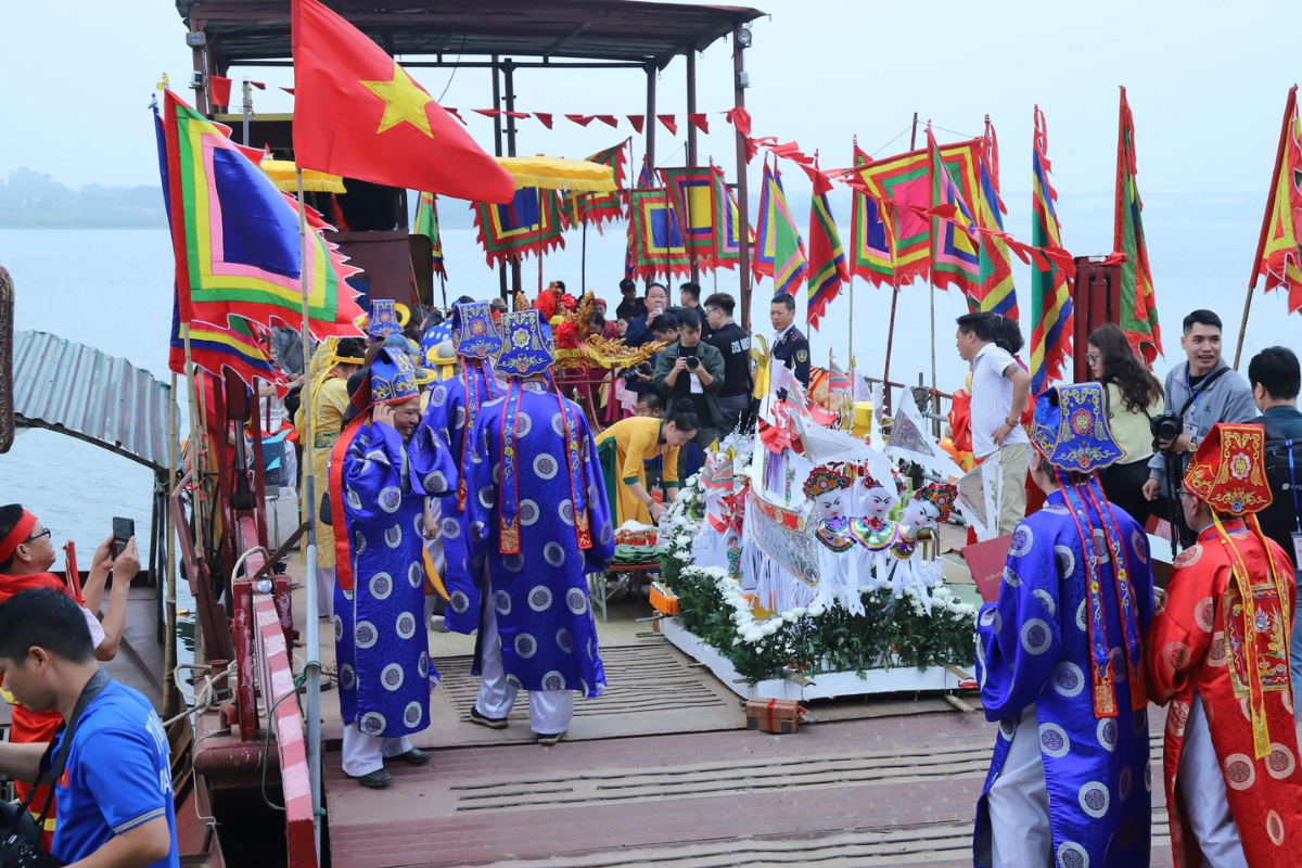 Locals celebrating a traditional festival in Hanoi in March